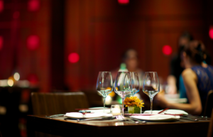 An empty table at a fine dining restaurant 