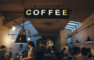 A sign in a coffee shop - clear signage is a key part of creating a cafe brand identity