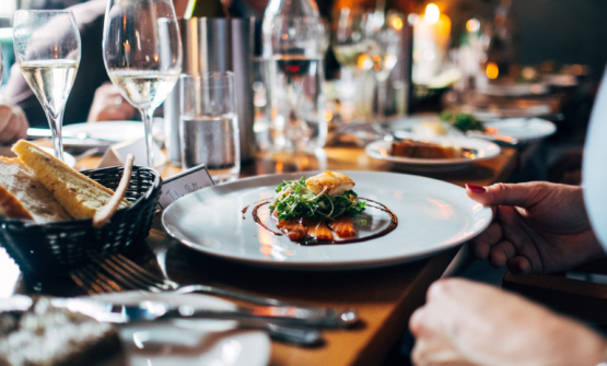 Plates with food at a restaurant